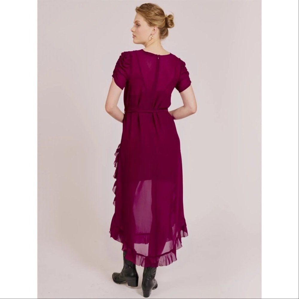 NEW Goldie London Tula Sheer Short Sleeve Maxi Dress in Purple Small